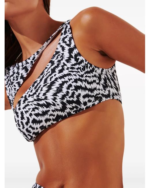 Karl Lagerfeld Blue Animal-Print Cut-Out Bikini Top