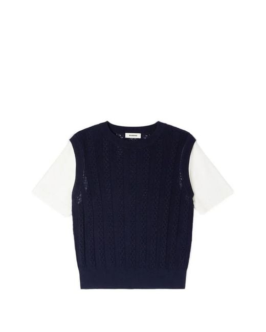 Sandro Blue Pointelle Knit Sweater