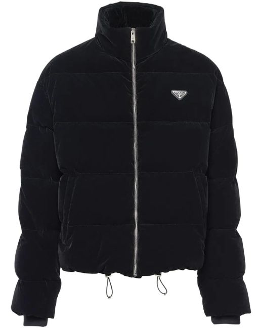 Prada Black Velvet Cropped Down Jacket for men