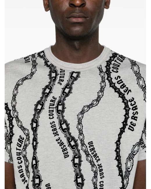 Versace Jeans Couture White Flocked-Print Cotton T-Shirt for men