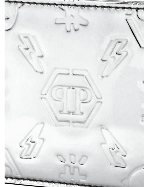 Philipp Plein White Monogram-Debossed Leather Cardholder for men