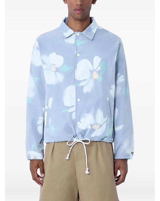 Noah NYC Blue Floral-Print Snap-Button Overshirt for men
