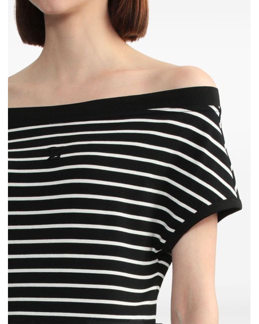 Izzue Black Striped Off-shoulder T-shirt
