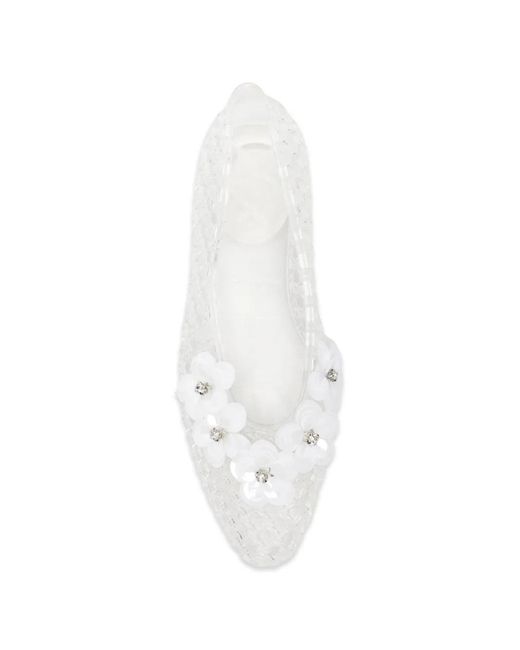 HEAVENLY JELLY White Flower-Embellished Flat Pumps