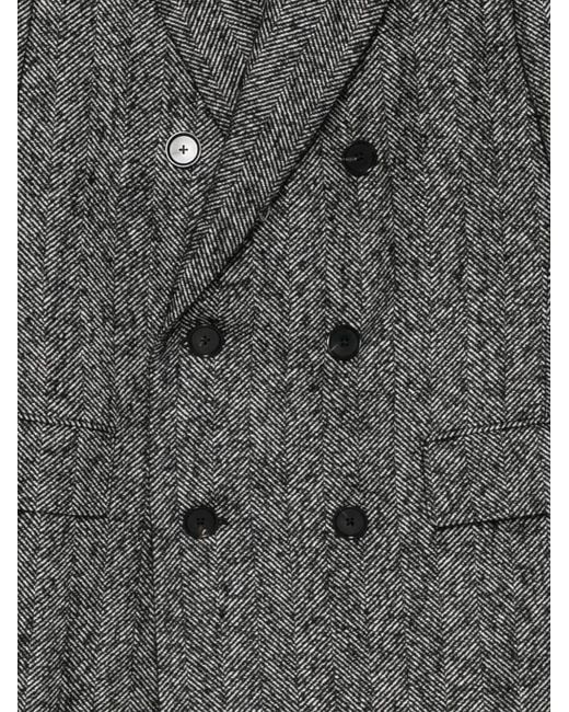 Caruso Gray Herringbone-Pattern Double-Breasted Coat for men