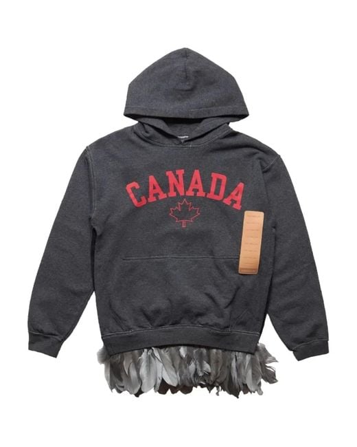 4SDESIGNS Gray Feather Trim Hoodie for men