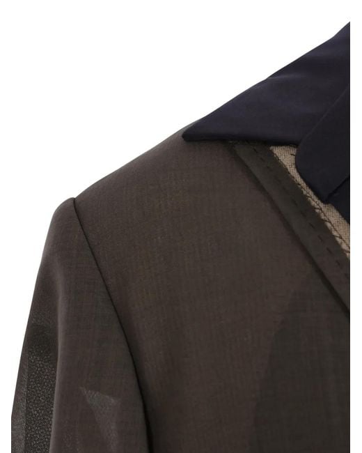 Sacai Black Double-Breasted Pleated Jacket