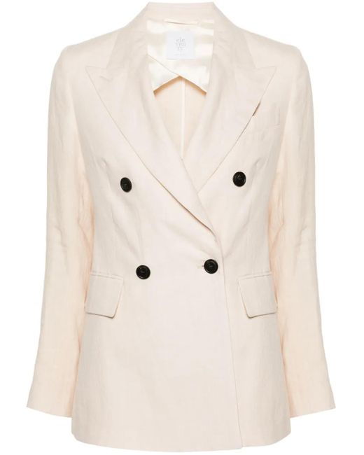 Eleventy Natural Double-Breasted Linen Blazer