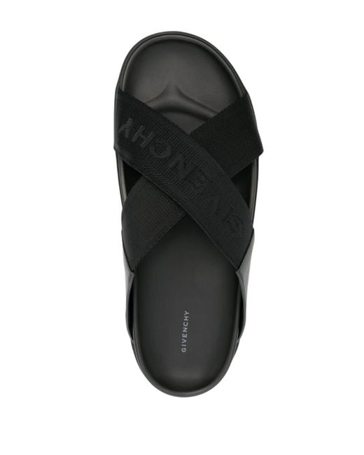 Givenchy Black Crossover-Strap Flat Slides for men