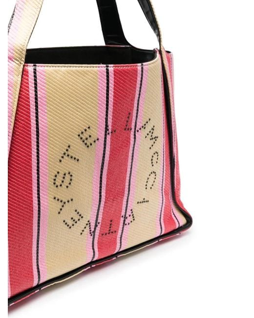 Stella McCartney Red Striped Logo-Print Tote Bag