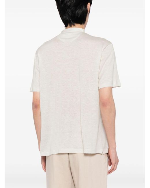 Eleventy White Buttoned Linen-cotton T-shirt for men