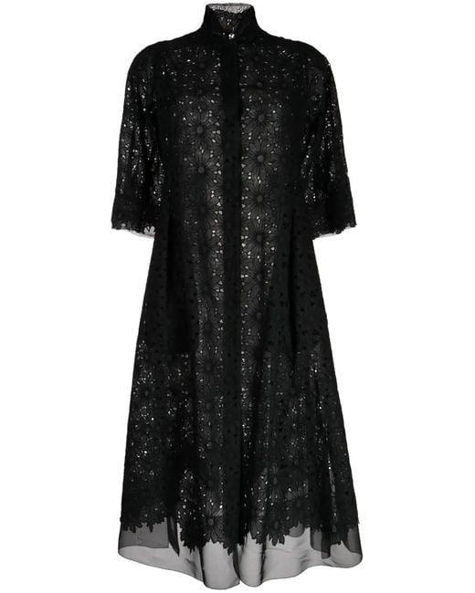 Shiatzy Chen Black Sheer-Lace Cotton Long Coat