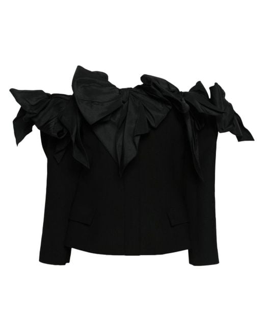 Oscar de la Renta Black Oversized-bow Off-shoulder Top