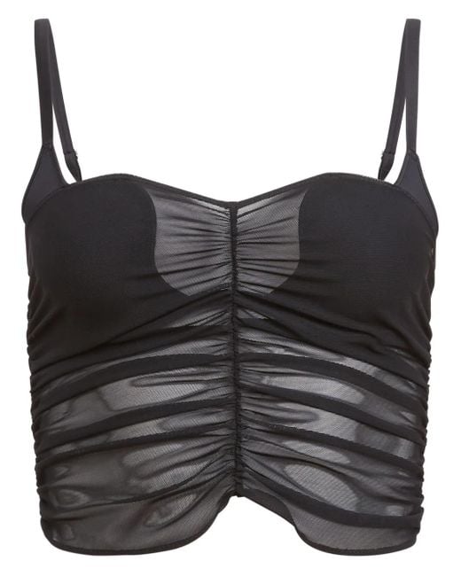 Fleur du Mal Black Ruched-Detail Cropped Top