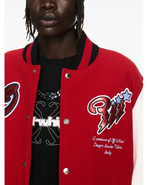 Off-White c/o Virgil Abloh Bomberjack Met Patchwork in het Red voor heren
