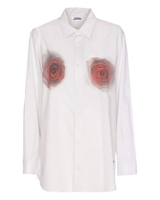Jean Paul Gaultier White Rose-Print Button-Down Shirt