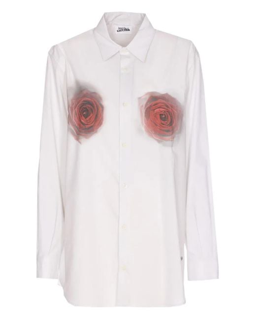 Jean Paul Gaultier White Rose-Print Button-Down Shirt