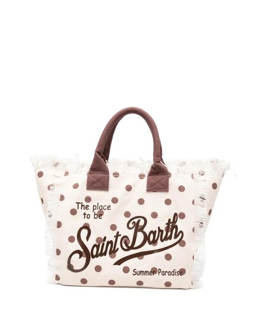 Mc2 Saint Barth Natural Vanity Polka Dot Frayed Tote Bag