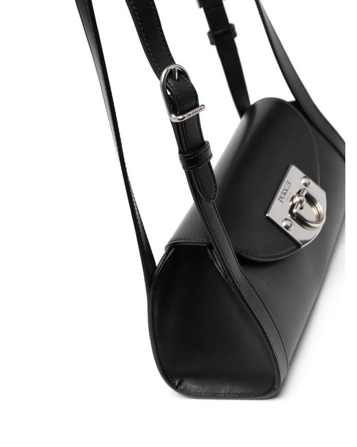 DURAZZI MILANO Black Flip-Lock Leather Shoulder Bag