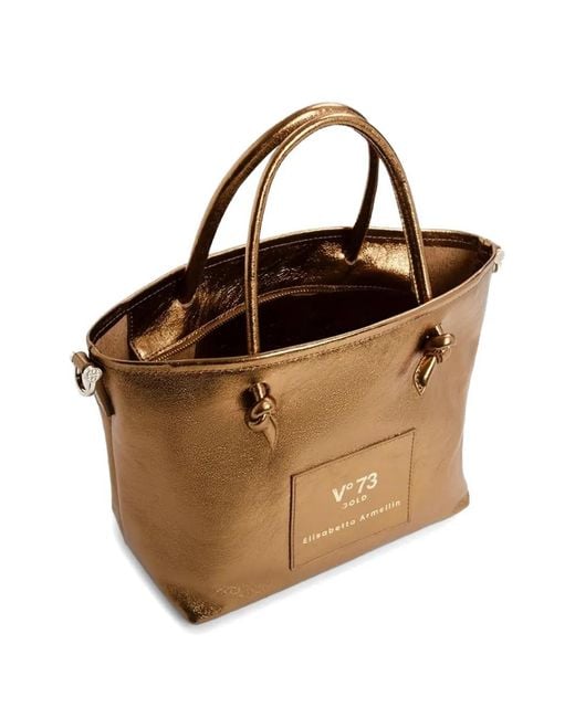 V73 Brown Logo-Patch Tote Bag