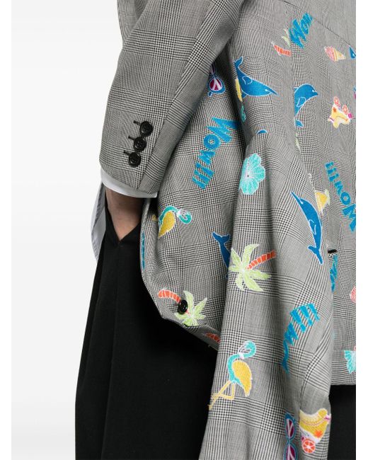 Comme des Garçons Gray Check-pattern Embroidered-motif Blazer for men