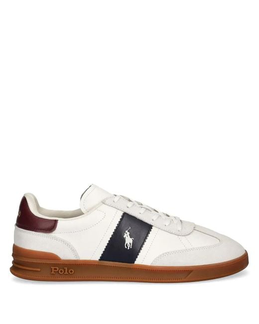 Polo Ralph Lauren White Heritage Aera Leather-Suede Sneakers