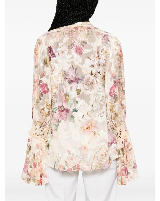 Camilla White Floral-Print Jacquard Blouse