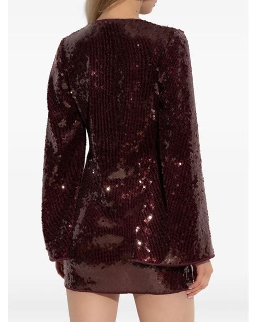 Oseree Red Sequin-Embellished Deep-V Mini Dress