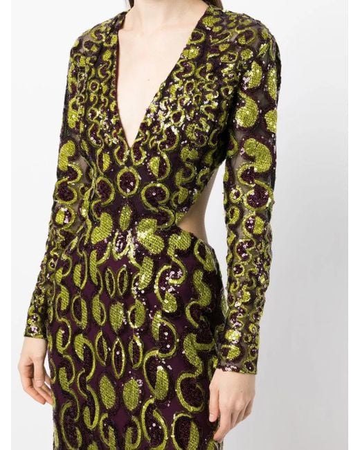 Elie Saab Green Open-Back Embroidered Gown