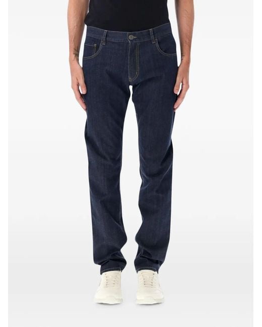 Prada Blue Logo-Patch Straight-Leg Jeans for men