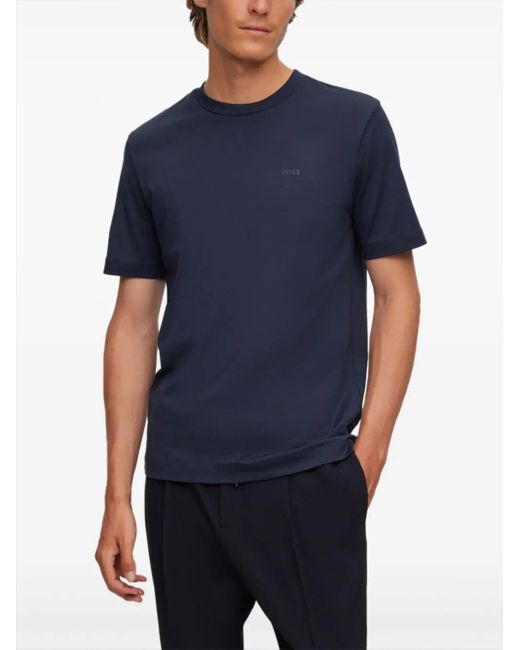 Boss Blue Logo-Print Cotton T-Shirt for men