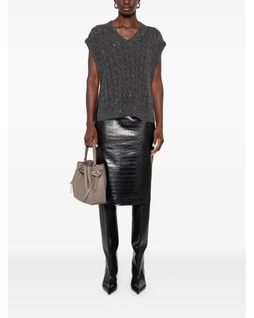 Brunello Cucinelli Black Sequin-Embellished Sleeveless Top