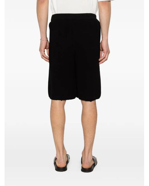 Laneus Black Drawstring Raw-Edge Shorts for men