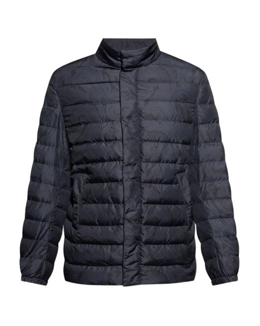 Etro Blue Down Jacket With Stand-up Collar, for men