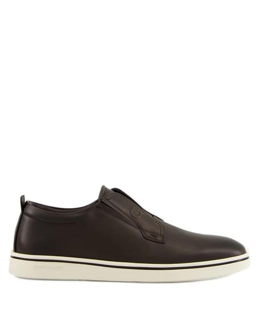 Ferragamo Brown Gancini-Detail Leather Slip-On Sneakers for men