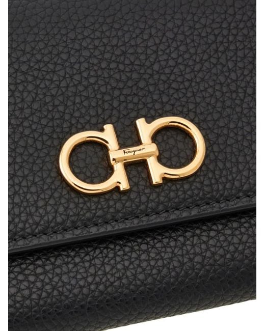 Ferragamo Black Gancini Wallet With Chain