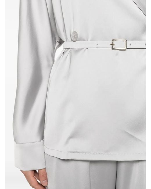 Imperial White Belted Double-Breasted Blazer