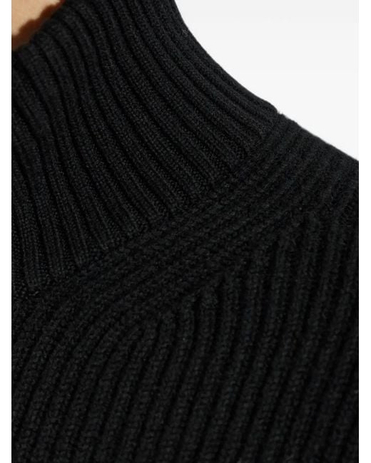 Sacai Black Ribbed-Knit Zip-Up Cardigan for men