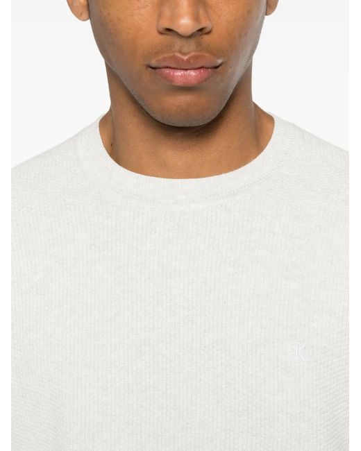 Calvin Klein White Textured Cotton Sweater for men