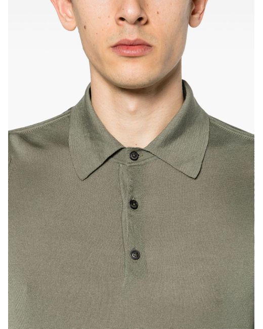 C P Company Green Fine-knit Short-sleeve Polo Shirt for men