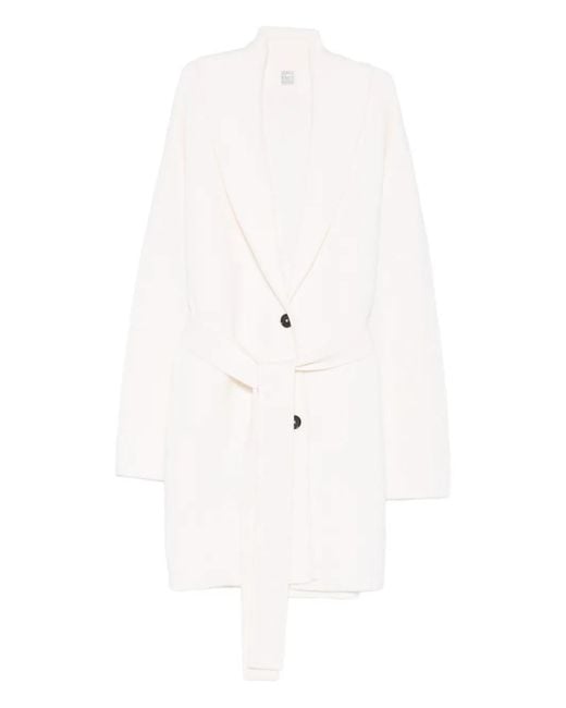 Totême  White Shawl-Lapel Belted Knitted Coat