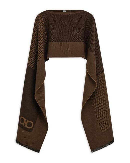 Ferragamo Brown Jacquard Wool Cape