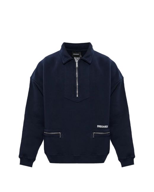 DSquared² Blue Half-Zip Polo-Collar Sweatshirt for men