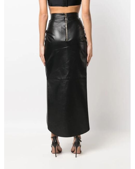 Balmain Black Draped Leather Wrap Skirt