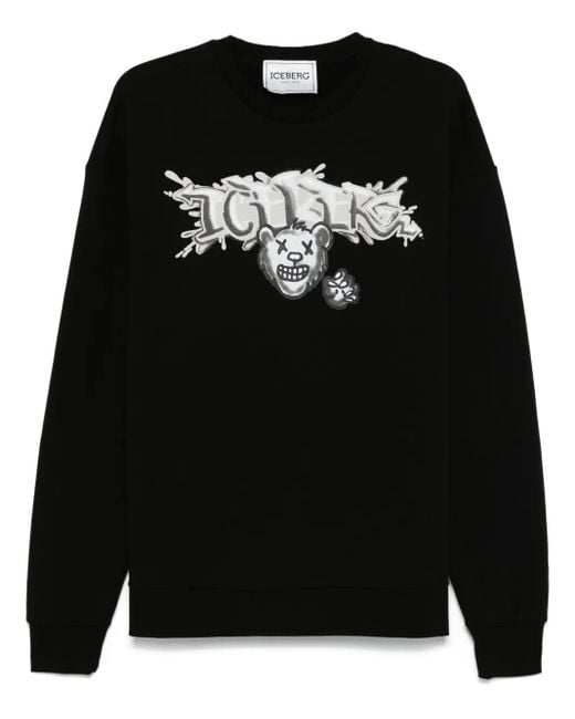 Sudadera con logo estampado Iceberg de hombre de color Black