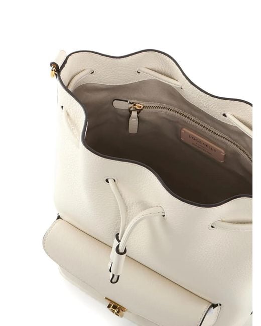 Coccinelle White Pocket Drawstring Bucket Bag