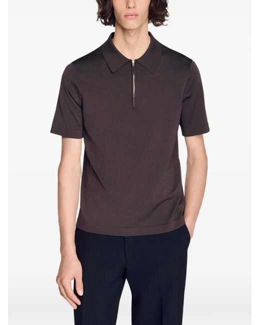 Sandro Brown Zip-Fastening Polo Shirt for men