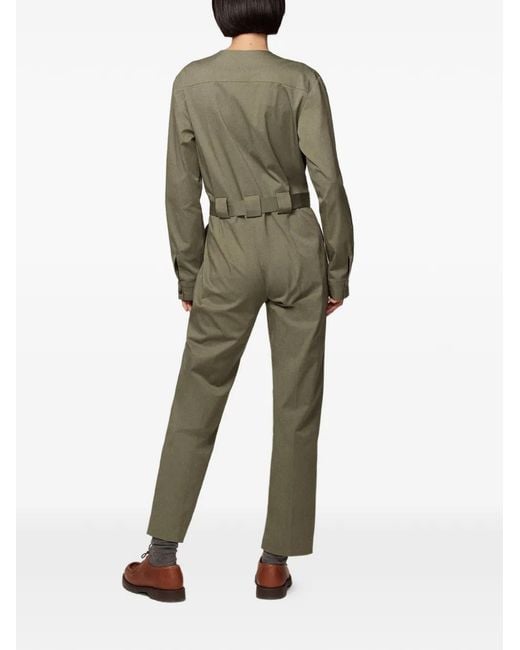 Another Tomorrow Green Belted Collarless Jumpsuit
