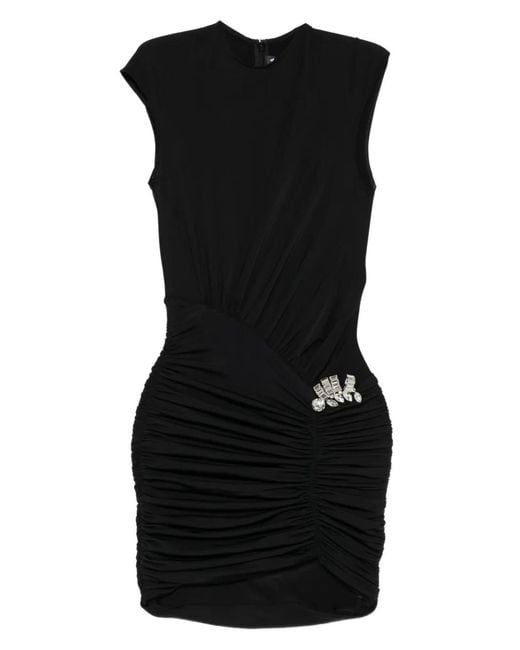 David Koma Black Embellished Ruched Dress