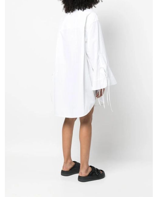 Palm Angels White Flared-Sleeve Shirt Dress